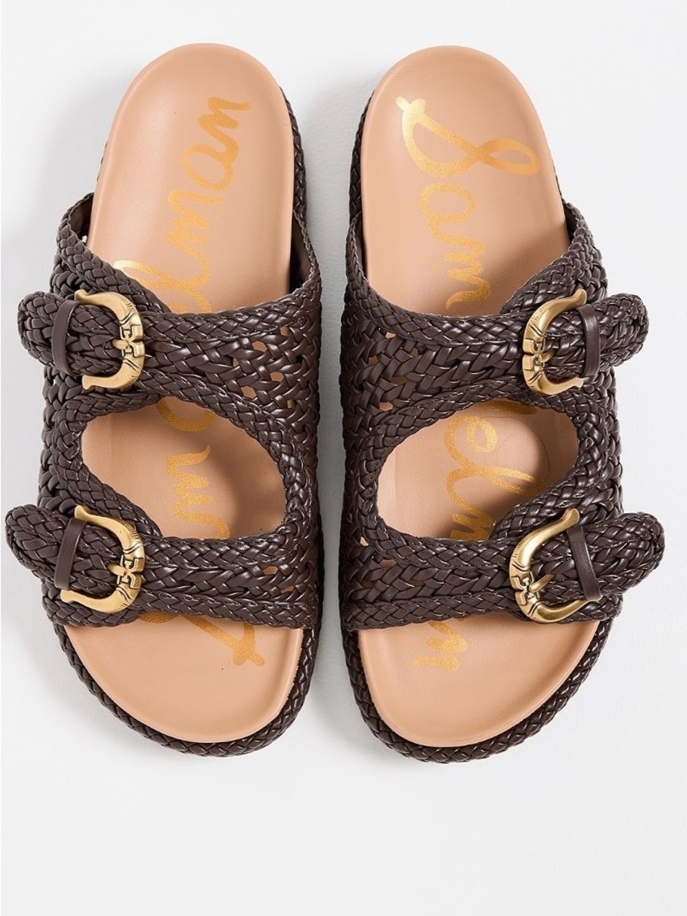 Sam Edelman Reid Slides Woven Double-Buckle Slide Sandal in Dark Brown Sz 9.5 - Picture 3 of 8